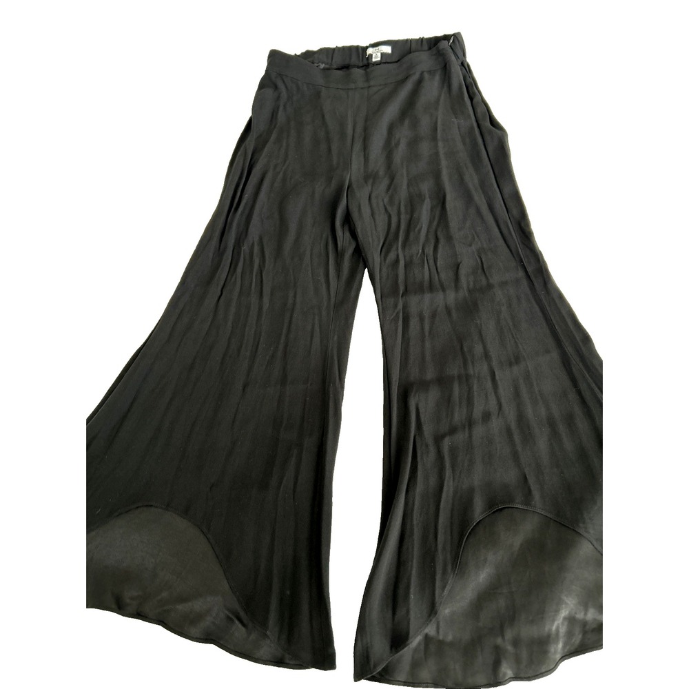 Halston Womens Dress Pants Wide Flare Asymetrical Hem Size 10 Black‎ Flowing